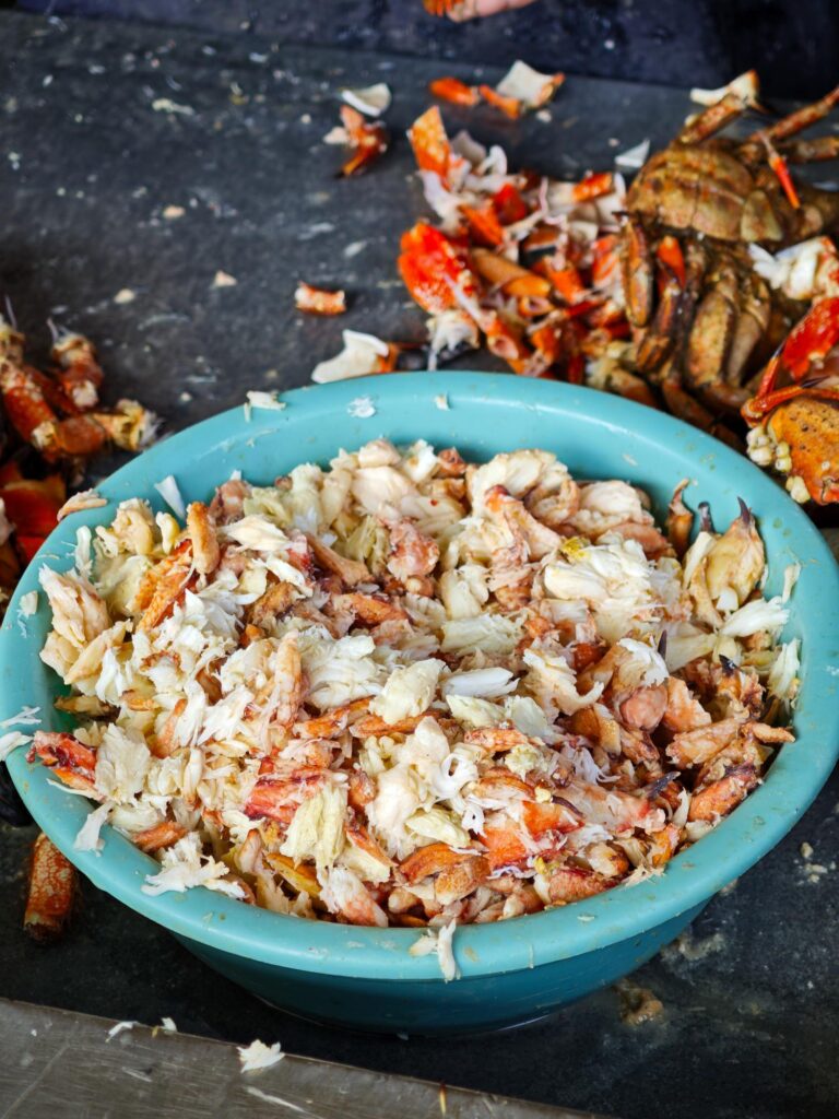 Fresh blue crab meat in bowl